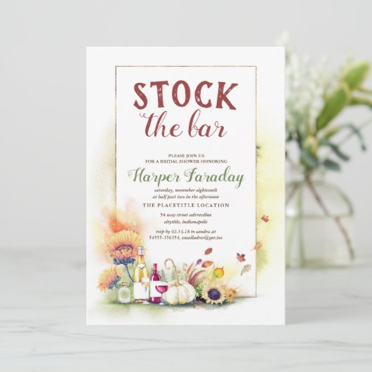 Stock De Bar Herfst Oogst Pompoenen Vrijgezellenfe Kaart (Staand voorkant)