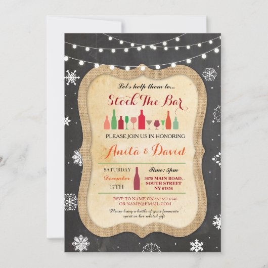Stock De Bar Kerst Sneeuwvlok Krijt Uitnodiging (Voorkant)