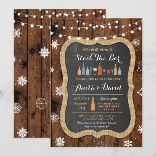 Stock De Bar Kerstmis Snowflake Hout Uitnodiging (Voorkant / Achterkant)