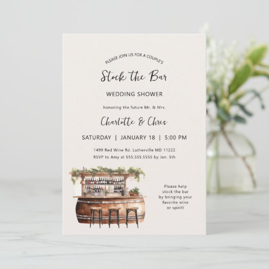Stock de bar koppels bruiloft douche kaart (Staand voorkant)