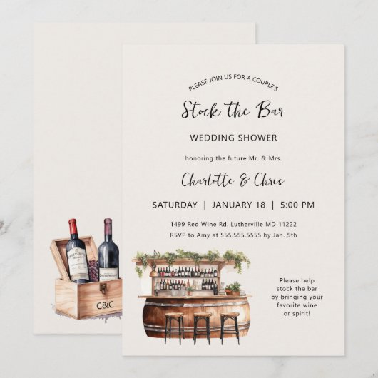 Stock de bar koppels bruiloft douche kaart (Voorkant / Achterkant)