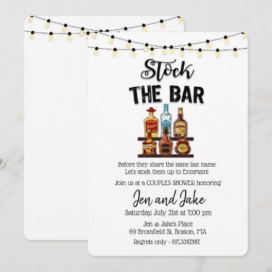 Stock de Bar Koppels Coed Shower Uitnodiging (Voorkant / Achterkant)