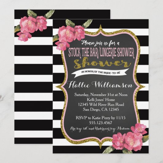 Stock de Bar & Lingerie Bruids Douche Uitnodiging (Voorkant / Achterkant)