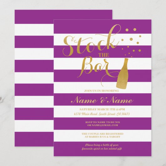 Stock De Bar Paren Douche Party Stripe Uitnodigen Kaart (Voorkant / Achterkant)