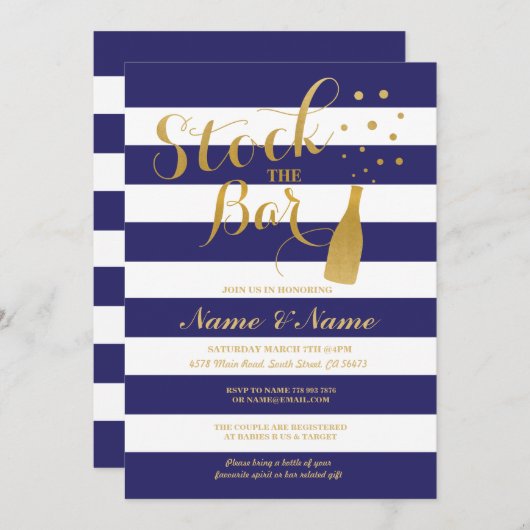 Stock De Bar Paren Douche Party Stripe Uitnodigen Kaart (Voorkant / Achterkant)