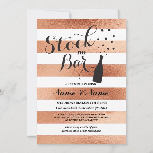 Stock De Bar Streep Bronzen Paar's Party Uitnodige Kaart (Voorkant)