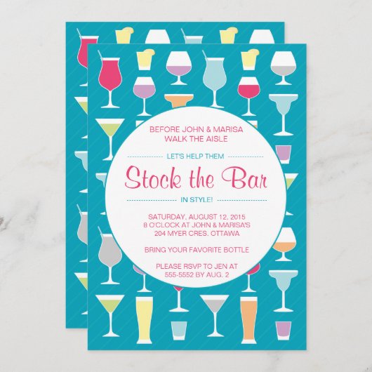 Stock de Bar Uitnodiging in Blauw (Voorkant / Achterkant)