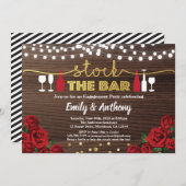 Stock de bar uitnodiging Rode roos rustiek hout (Voorkant / Achterkant)