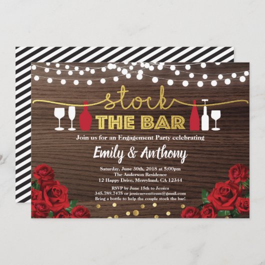 Stock de bar uitnodiging Rode roos rustiek hout (Voorkant / Achterkant)