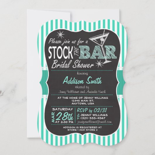 Stock de Bar Vrijgezellenfeest; Aqua Stripes Kaart (Voorkant)