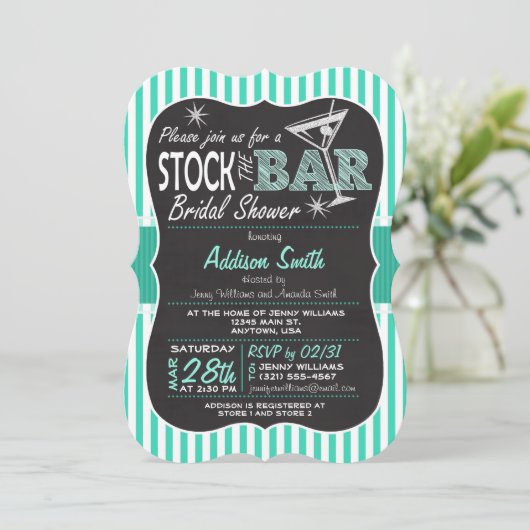 Stock de Bar Vrijgezellenfeest; Aqua Stripes Kaart (Staand voorkant)