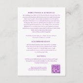 Stock paarse bloemen bruiloft details met QR-code Informatiekaartje (Achterkant)