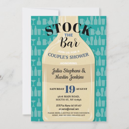 Stock The Bar Koppel Bruiloft Munt Fles Modern Kaart (Voorkant)