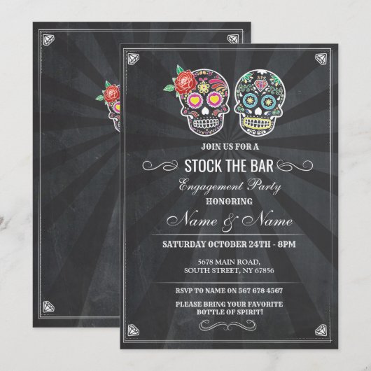 Stock The Bar Suiker Schedels Halloween Krijt Uitn Kaart (Voorkant / Achterkant)