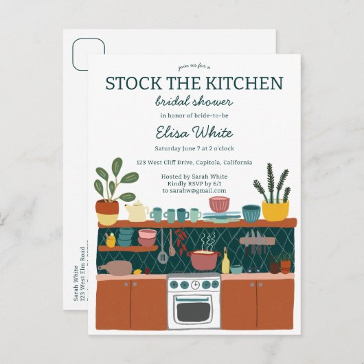 STOCK THE KITCHEN Bridal Shower Cute CUSTOM Uitnodiging Briefkaart (Voorkant / Achterkant)
