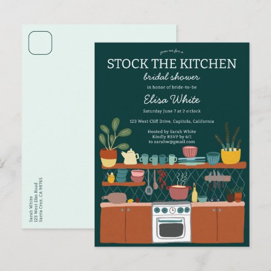STOCK THE KITCHEN Bridal Shower Cute CUSTOM Uitnodiging Briefkaart (Voorkant / Achterkant)
