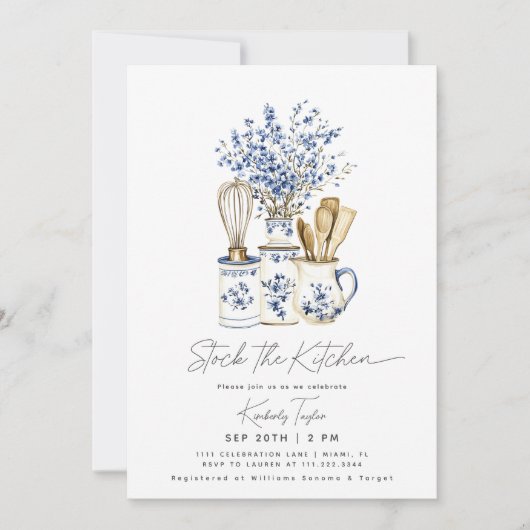 Stock The Kitchen Chinoiserie Blue Bridal Shower Kaart (Voorkant)
