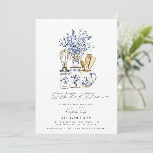 Stock The Kitchen Chinoiserie Blue Bridal Shower Kaart (Staand voorkant)