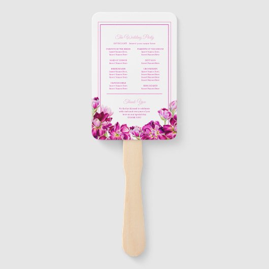 Stockbloemen roze waterverf trouwprogramma handwaaier (Achterkant)
