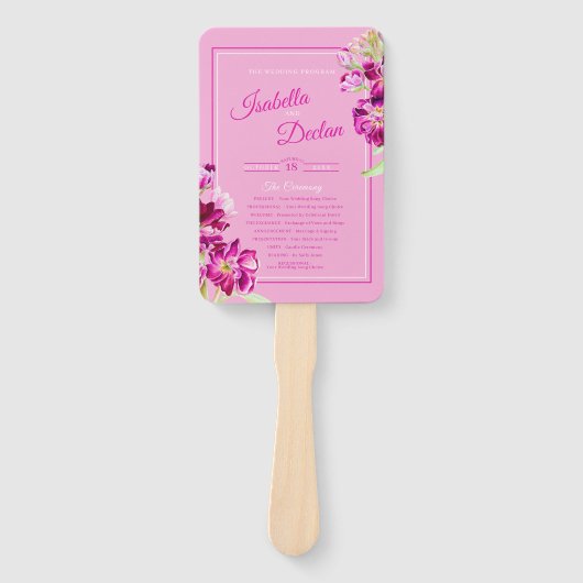 Stockbloemen roze waterverf trouwprogramma handwaaier (Voorkant)