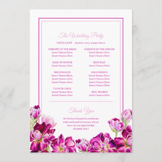 Stockbloemen roze waterverf trouwprogramma programmakaart (Achterkant)