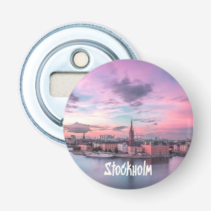 Stockholm Capital of Sweden Night Skyline Button Flesopener