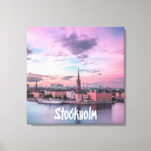 Stockholm Capital of Sweden Night Skyline Canvas Afdruk