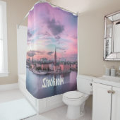 Stockholm Capital of Sweden Night Skyline Douchegordijn (In situ)