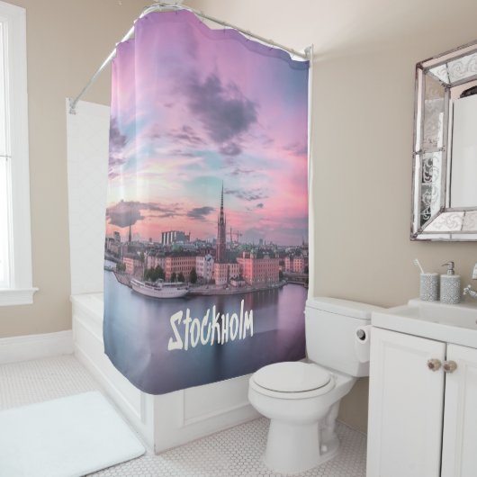 Stockholm Capital of Sweden Night Skyline Douchegordijn (In situ)