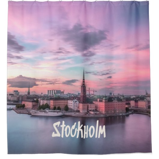 Stockholm Capital of Sweden Night Skyline Douchegordijn (Voorkant)