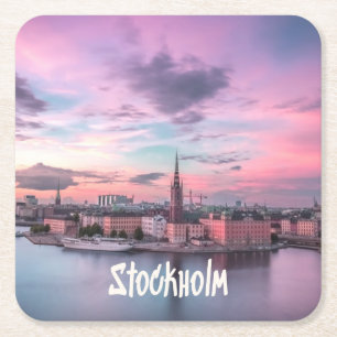 Stockholm Capital of Sweden Night Skyline Kartonnen Onderzetters