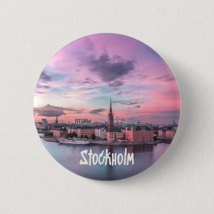 Stockholm Capital of Sweden Night Skyline Ronde Button 5,7 Cm