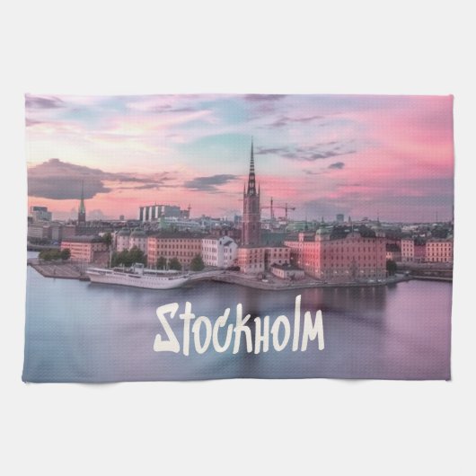 Stockholm Capital of Sweden Night Skyline Theedoek (Horizontaal)