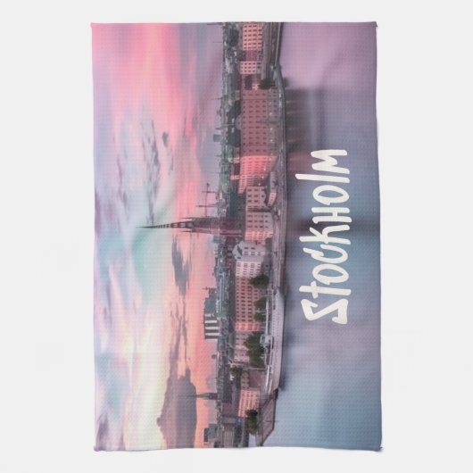 Stockholm Capital of Sweden Night Skyline Theedoek (Verticaal)