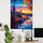 Stockholm City Skyline Poster - Zweedse stadskunst (Thuiskantoor)