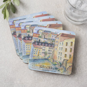 Stockholm Gamla Stan Oude Stad Watercolor Stadsgez Stenen Onderzetter