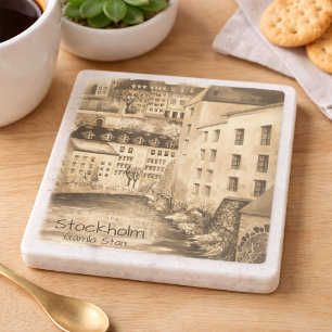 Stockholm Gamla Stan Vintage Stads Kunst Stenen Onderzetter