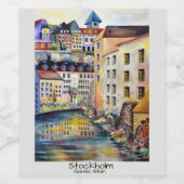 Stockholm Gamla Stan - Waterverf van de oude stad Wijn Etiket (Enkel label)