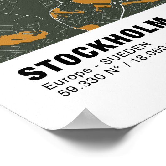 Stockholm Kaart Poster - Zweden Groene kaart (Hoek)