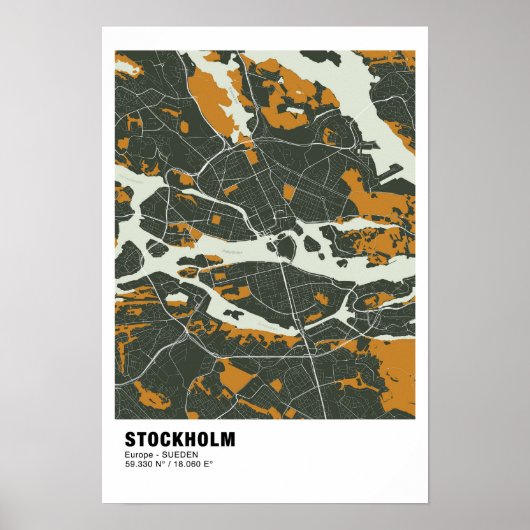 Stockholm Kaart Poster - Zweden Groene kaart (Voorkant)