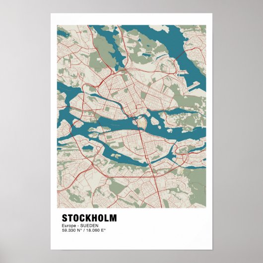 Stockholm Kaart Poster - Zweden kaart (Voorkant)