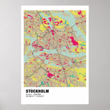 Stockholm Kaart Poster - Zweden Kleurrijke kaart