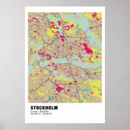 Stockholm Kaart Poster - Zweden Kleurrijke kaart