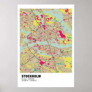 Stockholm Kaart Poster - Zweden Kleurrijke kaart
