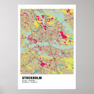 Stockholm Kaart Poster - Zweden Kleurrijke kaart