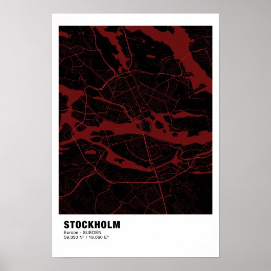 Stockholm Kaart Poster - Zweden Rood Poster (Voorkant)