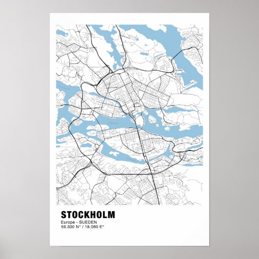 Stockholm Kaart Poster - Zweden Wit Poster (Voorkant)
