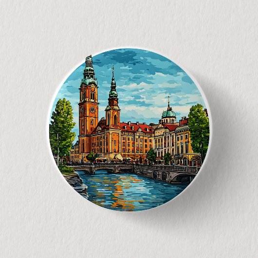 Stockholm Levendig Stadsgezicht Ronde Button 3,2 Cm (Voorkant)