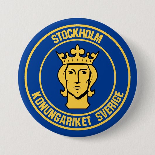 Stockholm Round Emblem Ronde Button 7,6 Cm (Voorkant)