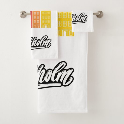 Stockholm Stad Zweden Kleurrijke grafische Wit Bad Handdoek (Insitu)